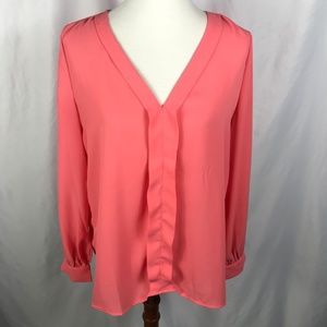Anthropologie Lumiere Long Sleeve Blouse Coral
